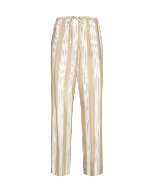 Totême Striped Cotton And Silk Trousers in Natural | Lyst