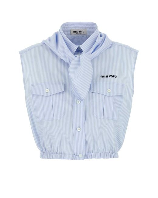 Miu Miu Blue Embroidered Poplin Shirt