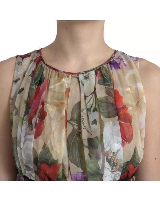 Dolce & Gabbana Natural Floral Sleeveless A-Line Mini Dress Silk