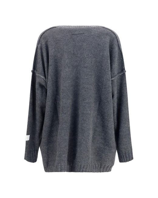 MM6 by Maison Margiela Gray Oversized V-Neck Sweater