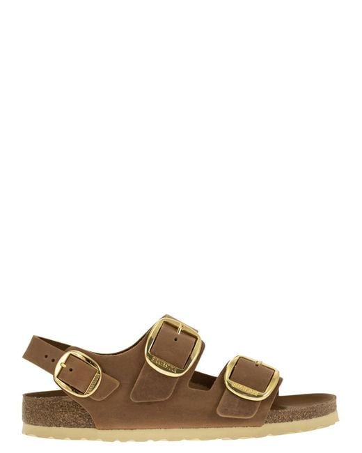 Birkenstock Brown Milano Big Buckle Oiled Leather Sandal