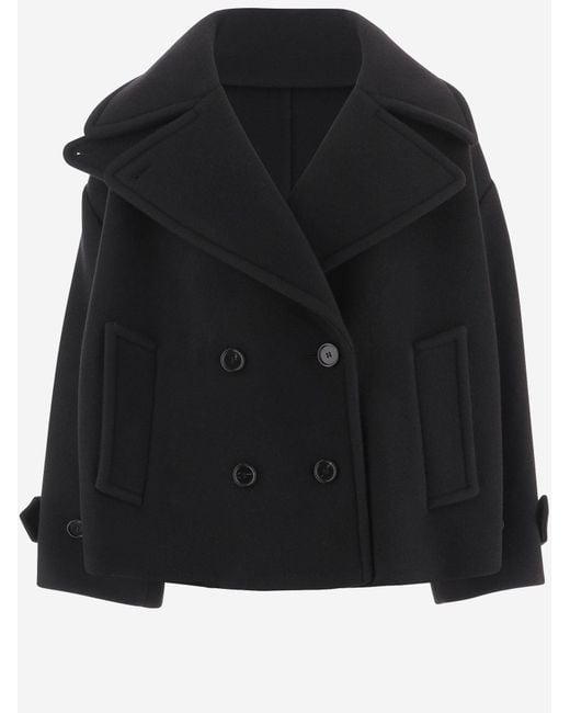 Chloé Black Coat Oversized Short Wool-Blend