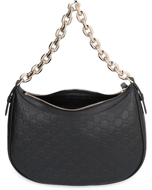 Gucci Black Shoulder Bag Gg Emblem Leather Calf Bucket
