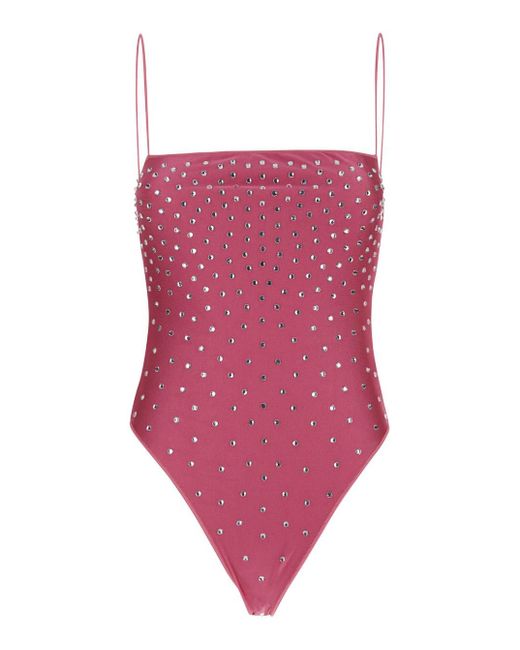 Oseree Pink 'Gem Maillot' One-Piece Swimsuit With Rhinestone