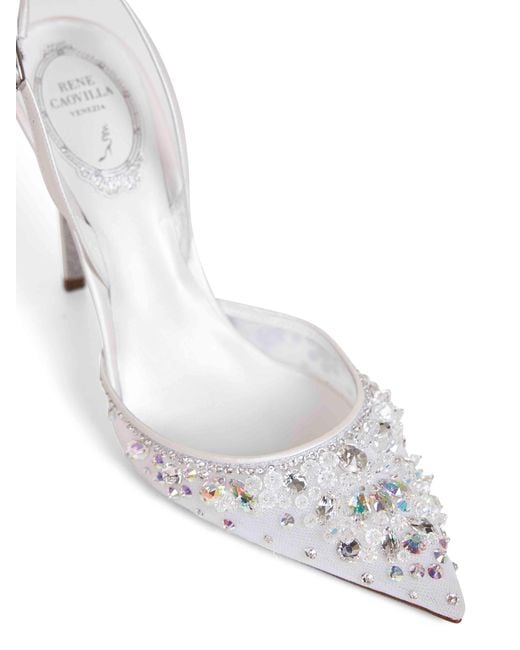 Rene Caovilla White Crystal-Embellished Cinderella 105 Slingback Pumps