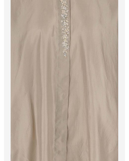 Péro Natural Long Silk Shirt With Floral Embroidery