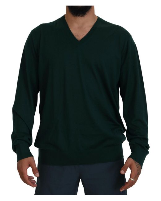 Dolce & Gabbana Green Stunning V-Neck Cashmere Sweater for men