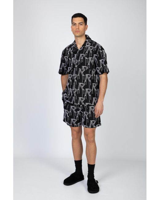 Represent Black Embrodiered Initial Tailored Short Cotton Pleated Short With Monogram Embroidery for men