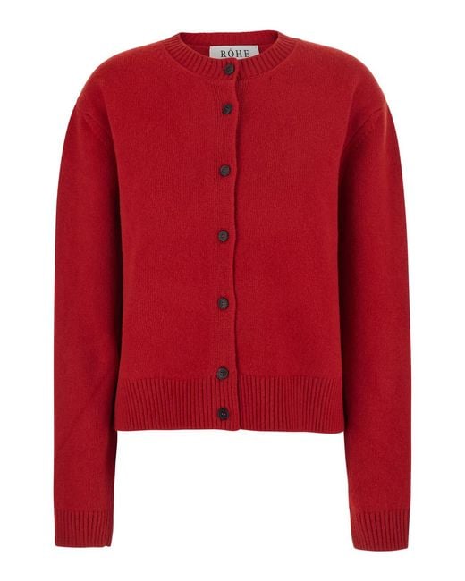 Rohe Red Cardigan V-Neck Wool Tops