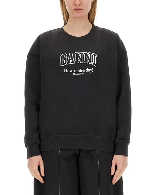 Ganni Black Sweatshirt With Logo