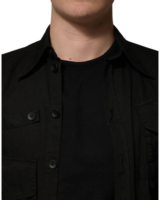 Dolce & Gabbana Black Cotton Collared Button Down Shirt for men