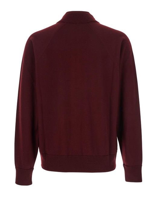 Jil Sander Red Bordeaux Cardigan With High Neck And Front Zip Closure for men