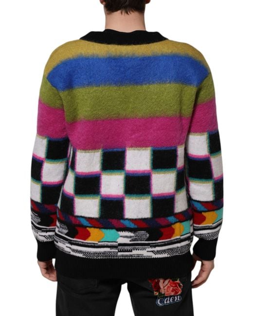 Dolce & Gabbana Black Glitch Design Pullover Sweater Clothing for men