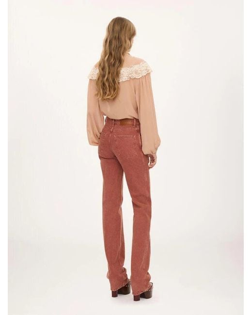 Chloé Red Jean En Denim De Coton Teint Crimson