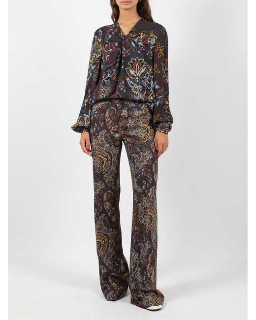 Etro Gray Floreal Paisley Flared Trousers