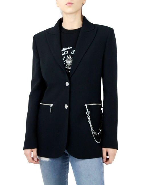 Ermanno Scervino Blue Single-Breasted Jacket Made Of Soft Stretch Viscose, Two-Button Closure, Zip Pockets And Chain On The Pocket