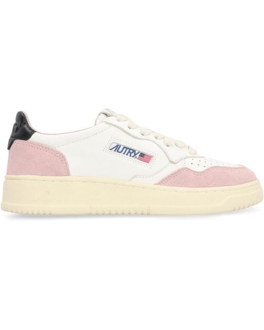 Autry White Leather Sneakers With Contrasting Heel Cow Hide Trainers