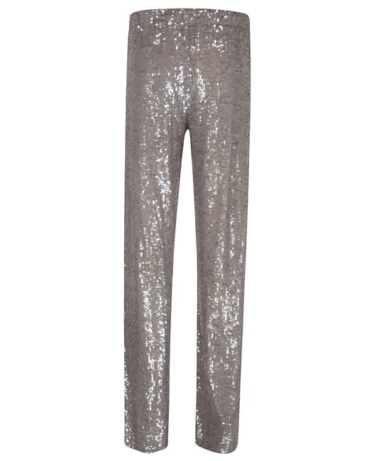 P.A.R.O.S.H. Gray Straight-Leg Pants Adorned With Shimmering Sequins