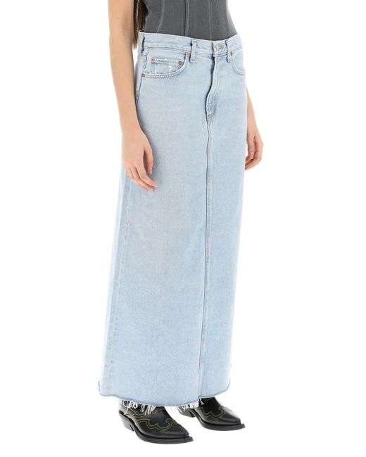 Agolde Blue Hilla Long Denim Skirt