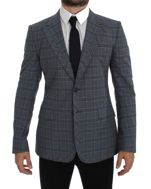 Dolce & Gabbana Blue Plaid Blazer Classic Fit for men
