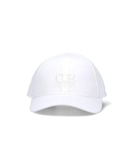 C P Company White Logo Baseball Cap for men