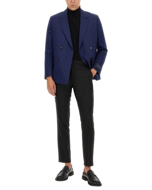 Boss Blue Double-Breasted Jacket for men