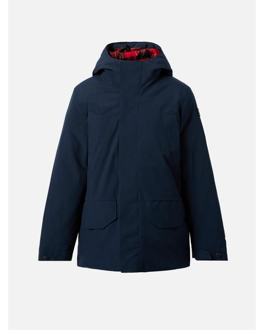 Mc2 Saint Barth Blue Hooded Parka Jacket Voyager Jr With Tartan Lining for men