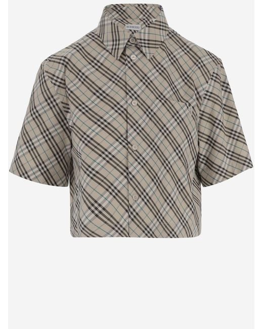 Burberry Gray Cropped Cotton Checked Shirt