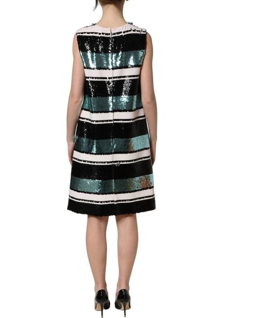Dolce & Gabbana Black Sequined Sleeveless Shift Dress Virgin Wool Elastane