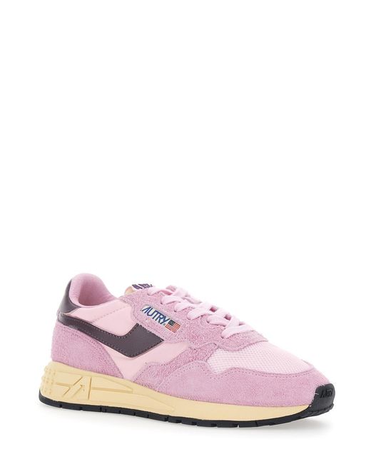 Autry Pink Reelwind Sneaker Low Top With Logo Patch On Tongue And Side