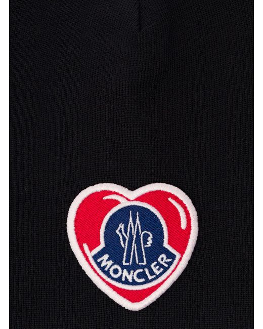 Moncler Black Beanie With Heart-Shaped Logo Patch for men