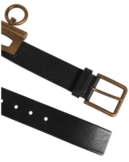 Dolce & Gabbana Black Leather Side Rings Brass Buckle Belt for men