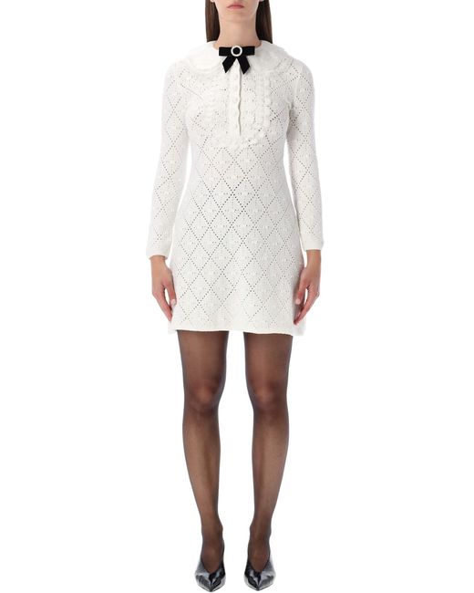 knee length dresses for ladies Larisa Neutral Lace Panel Knit Mini Dress, M / Neutrals