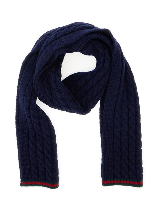 Gucci Blue Wool Scarf With Web Hem for men