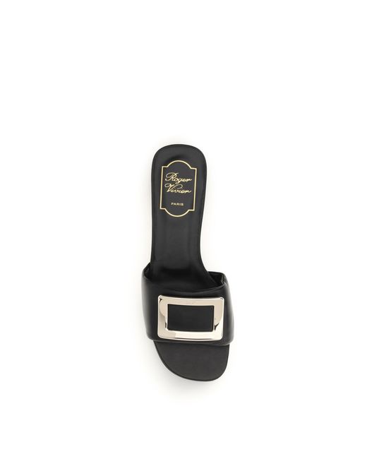 Roger Vivier Black Leather Slide Sandals Calf