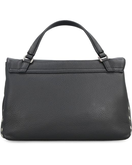 Zanellato Black Grained Leather Handbag With Decorative Studs And Removable Shoulder Strap