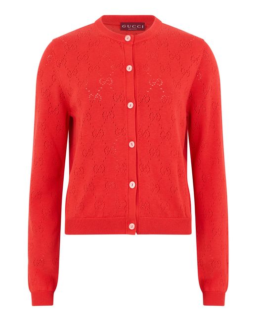 Gucci Red Cardigan Monogram Cotton Cardigans