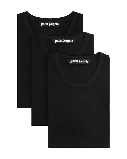 Palm Angels Black Set Of Three Cotton T-Shirts for men