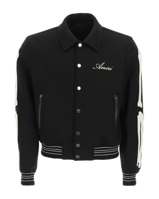 Amiri Wool Bones Varsity Jacket in Nero (Black) for Men Lyst