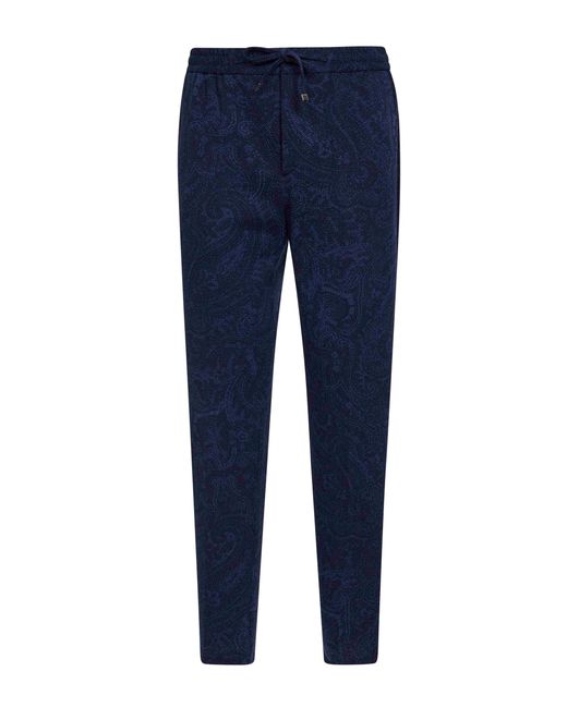 Etro Blue Paisley-Pattern Seersucker Jersey Jogger Trousers for men