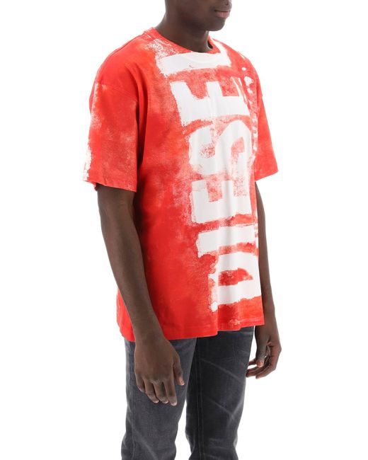 DIESEL Red Printed T-Shirt With Oversized Logo
