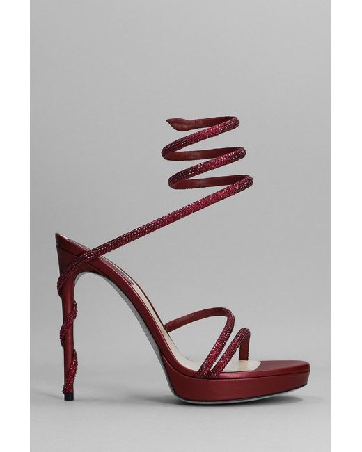 Rene Caovilla Margot Sandals In Bordeaux Leather in Red | Lyst