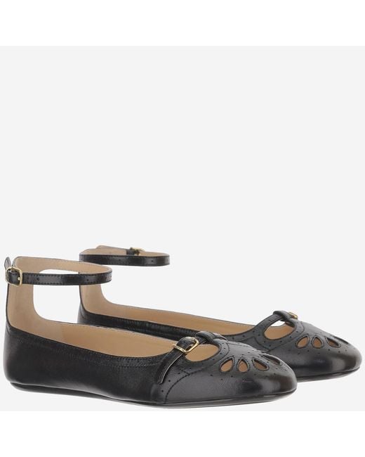 Chloé Black Mixed Leather Ballerina Flats