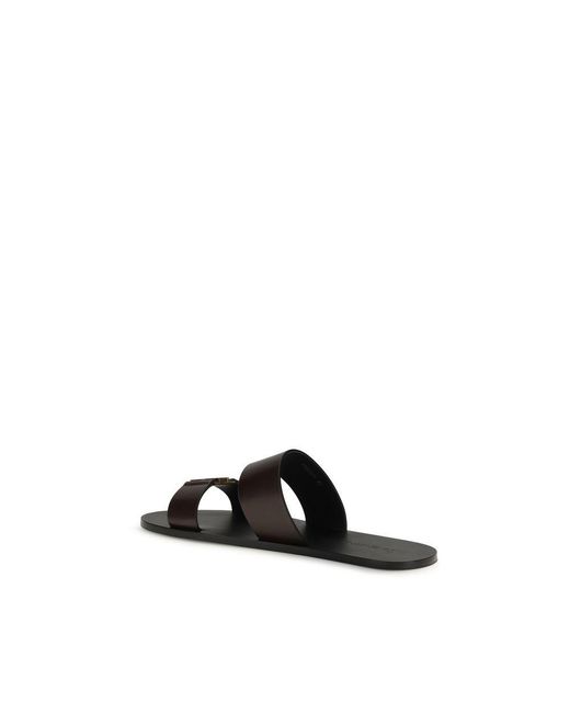 Saint Laurent Black Brown Calf Leather Bos Taurus Flat Sandals for men