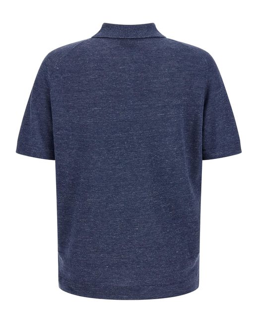 Brunello Cucinelli Blue Linen Polo Shirt for men