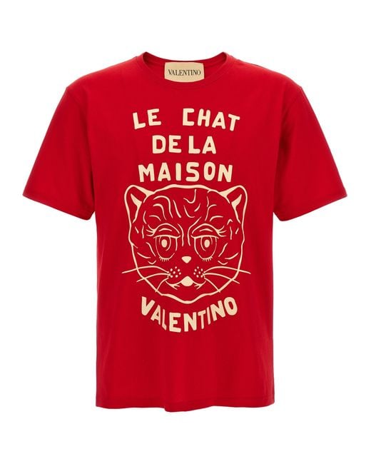 Valentino Garavani Red Le Chat De La Maison T-Shirt Cotton for men
