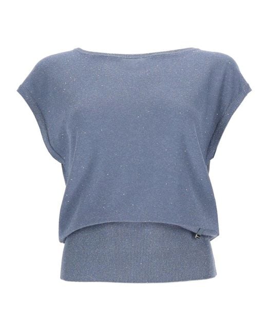 Herno Blue Sequined T-Shirt Viscose T-Shirts