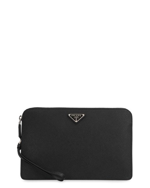 Prada Saffiano Leather Mini Pouch Handbag in Black for Men Lyst UK
