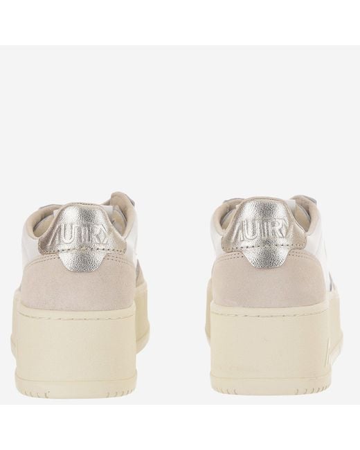 Autry White Medalist Platform Low Leather Sneakers With Suede Inserts