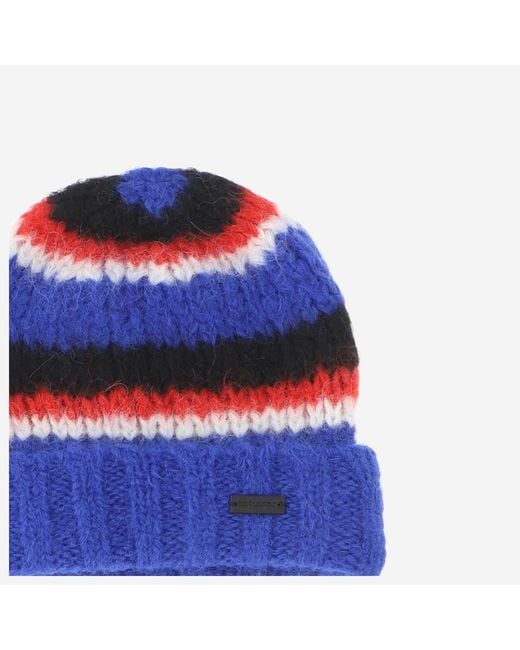 Saint Laurent Blue Striped Beanie Alpaca Hat for men